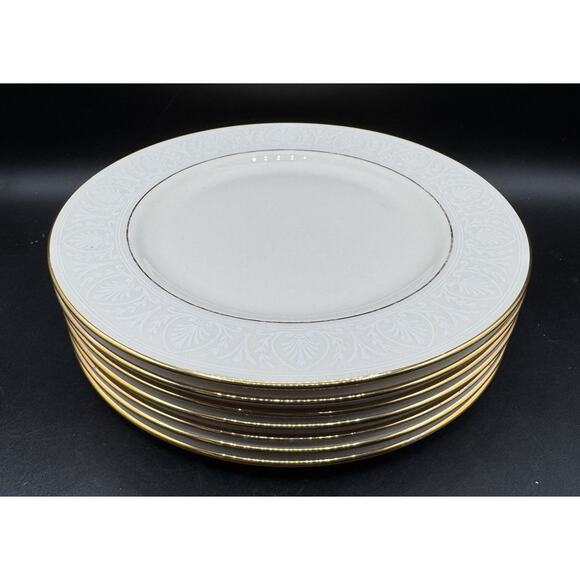 7 Beautiful Lenox Courtyard Gold White & Ivory Salad Plates 8" Excellent! -6O